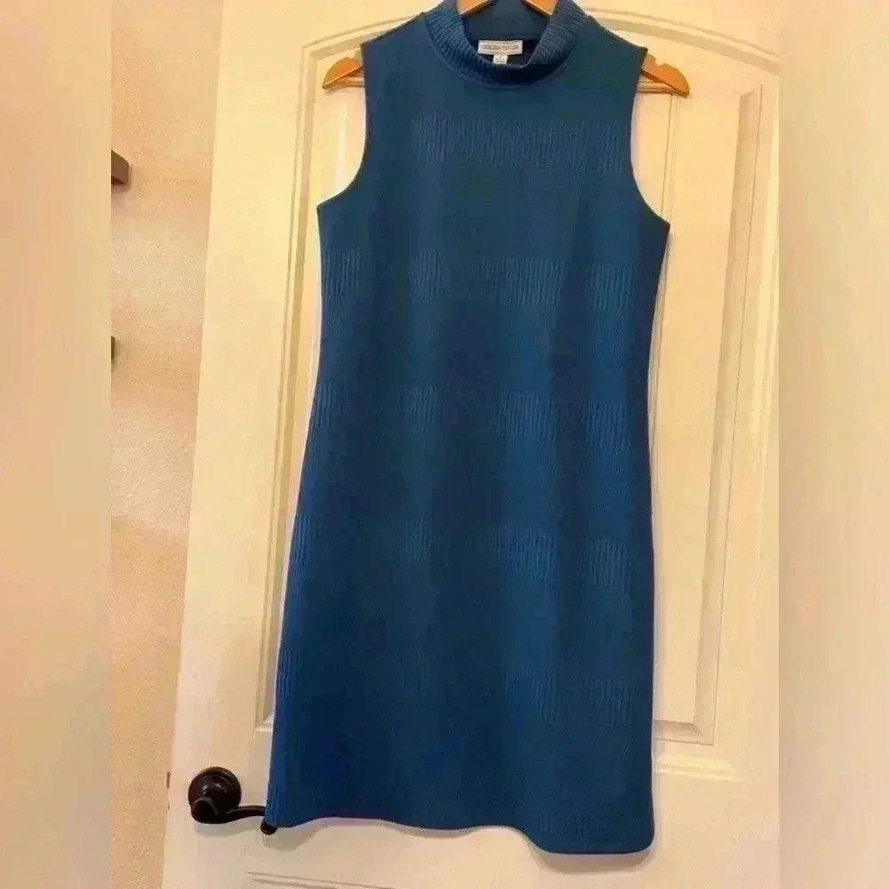 CHELSEA TAYLOR Mock Neck Teal Knit Dress size 6